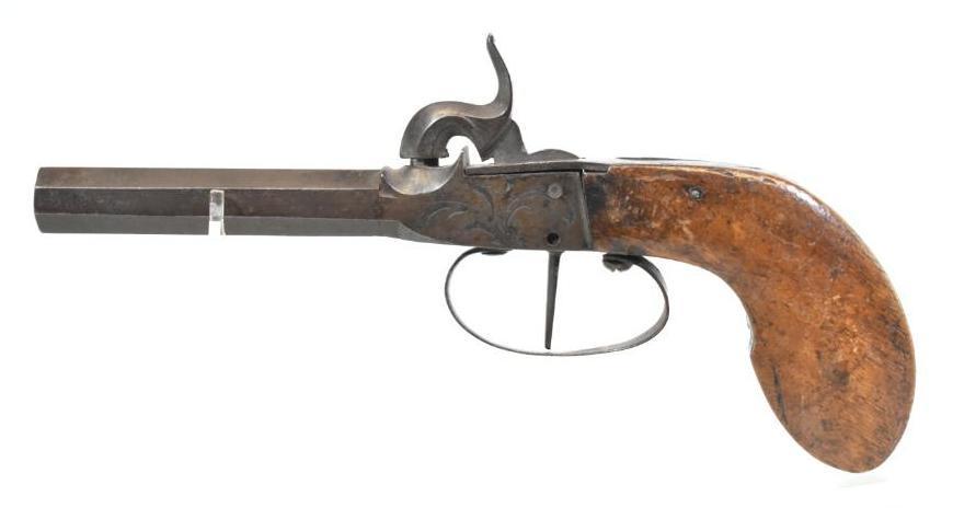 Antique Percussion Boot Pistol: Chip in Grip, Measures 8 x 4 inches, Serial Number NA