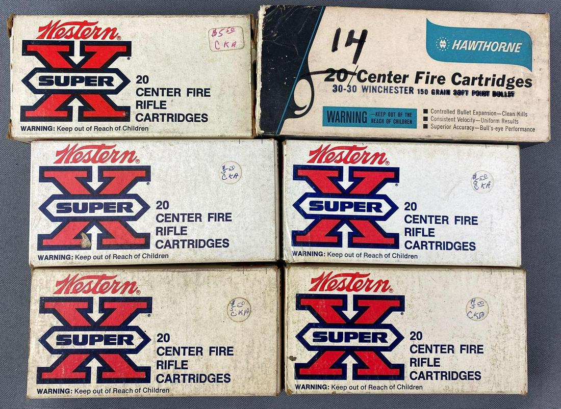 Group 6 Boxes of 30-30 Winchester Ammunition: 3 boxes are full