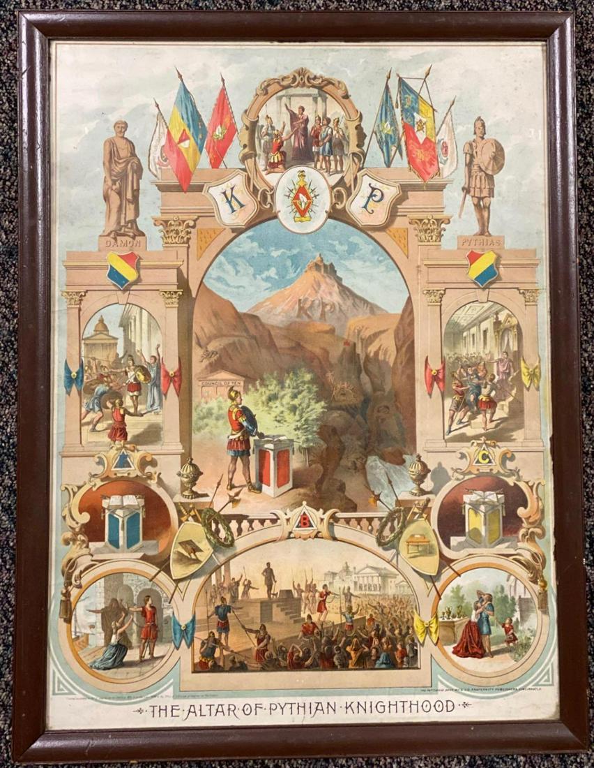 WW1 Knights of Pythias Honor Roll Framed Poster: Double sided frame. Dated 1918. Frame measures 19 5/8 x 25 1/2 inches. Posters measure 18 x 24 inches.