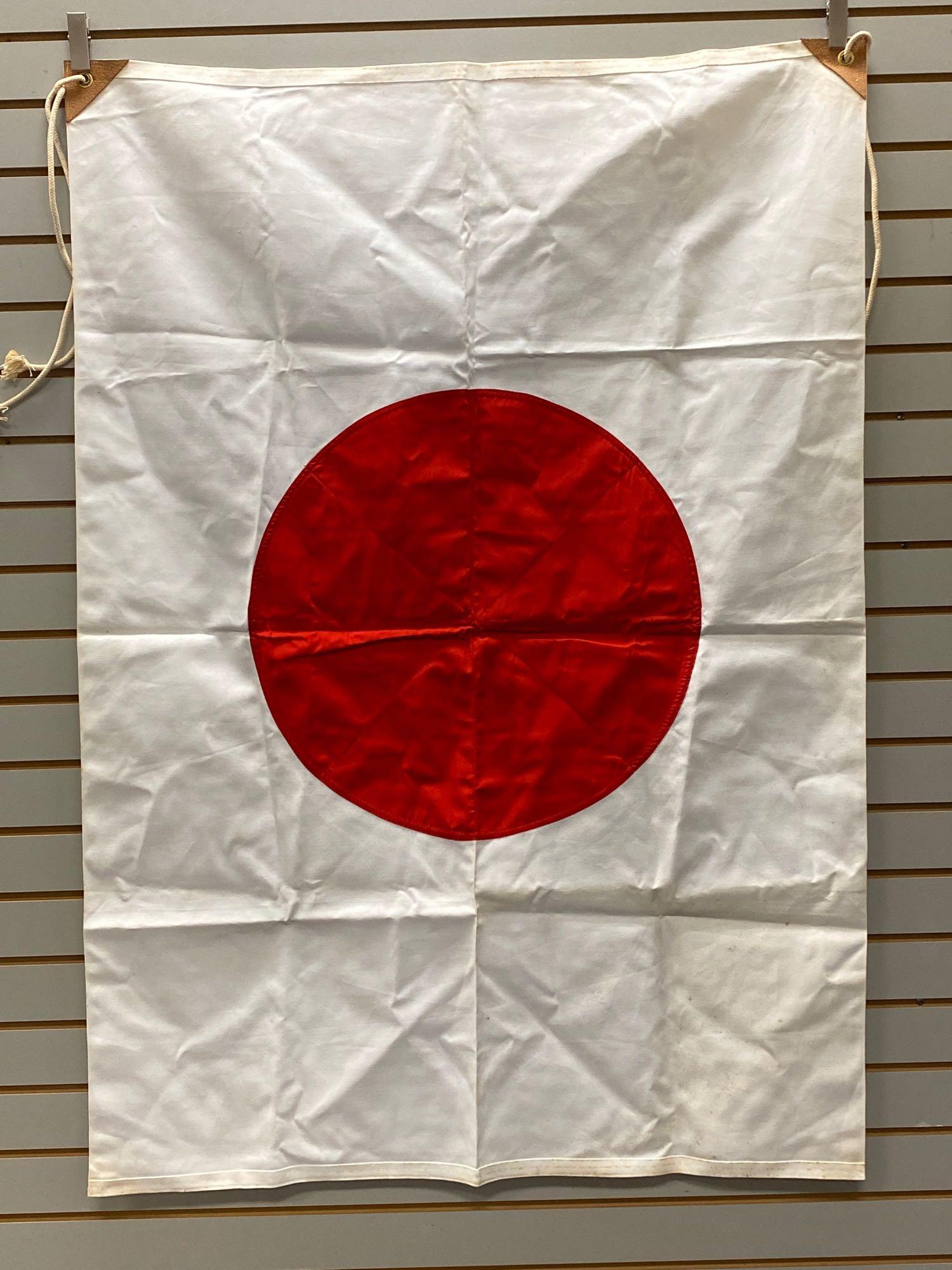 WW2 Japanese Flag: Has some staining. Measures 36 x 51 inches.