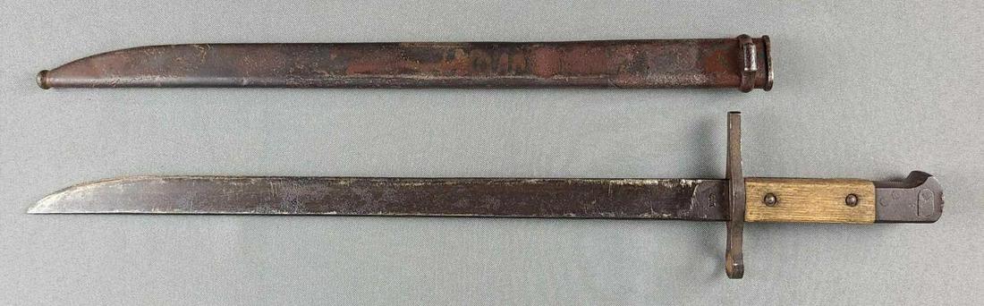 WW2 Japanese Arisaka Bayonet: Late War Manufactured by National Denki. Total length 20.5 inches, blade length 15.5 inches