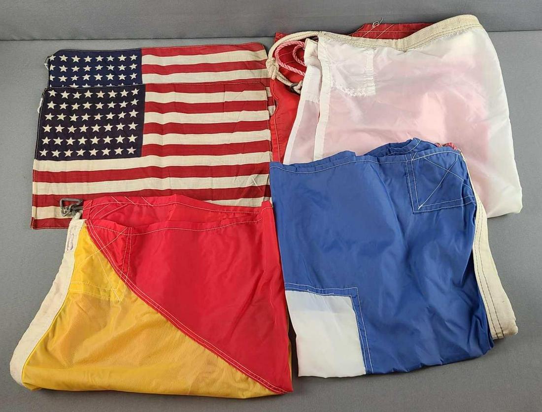Group of 6 48 Star Flags and Signal Flags: 2- 48 star US flags, 16.5 x 11.5. 4 signal flags