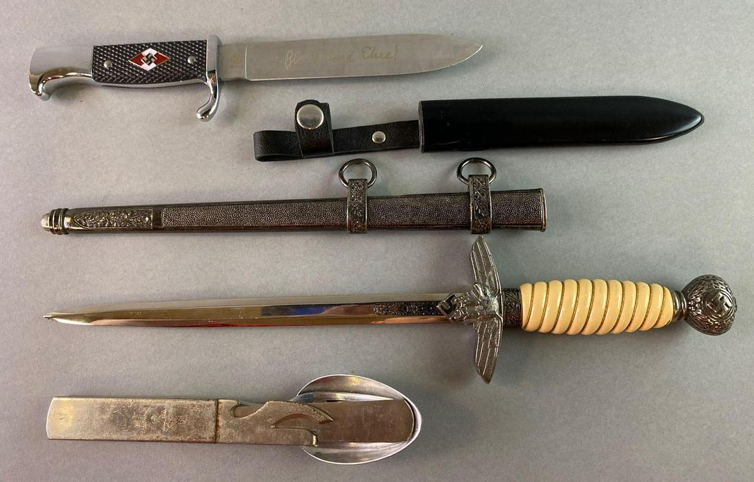 Group of German Style daggers and Mess Flatware: Luftwaffe dagger measures 17 inches long.