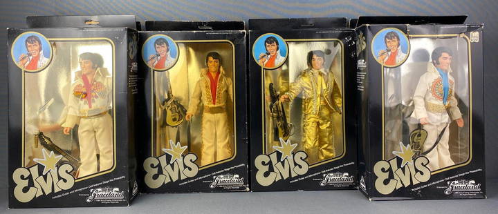 Group of 6 Graceland Elvis Presley Fashion Figures: 1984, in original boxes, 12 inches tall, includes duplicates