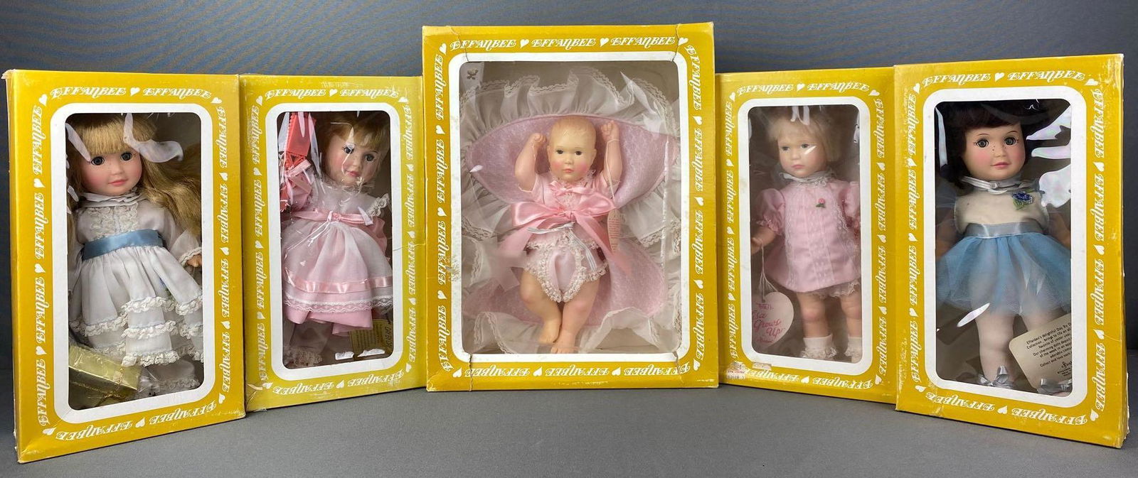 Group of 5 Effanbee Dolls: Largest is 11 inches, all in original boxes
