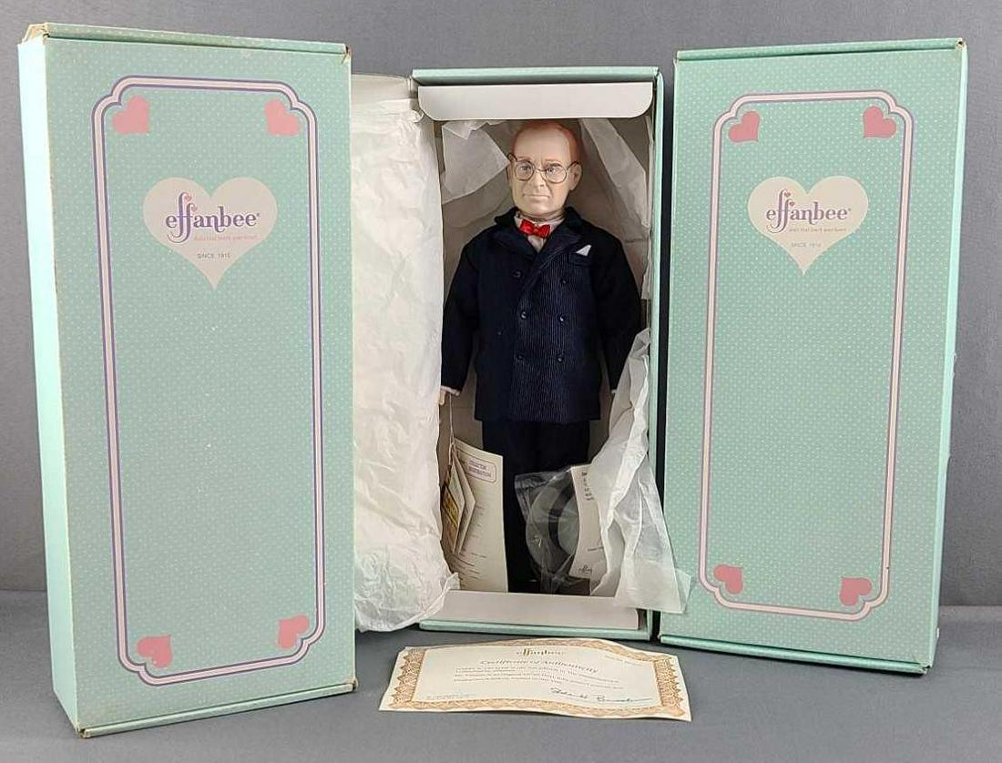 Group of 3 Effanbee Presidents Collection dolls: Eisenhower, Truman, Jefferson. Dolls measure 16 inches tall. New in original boxes.