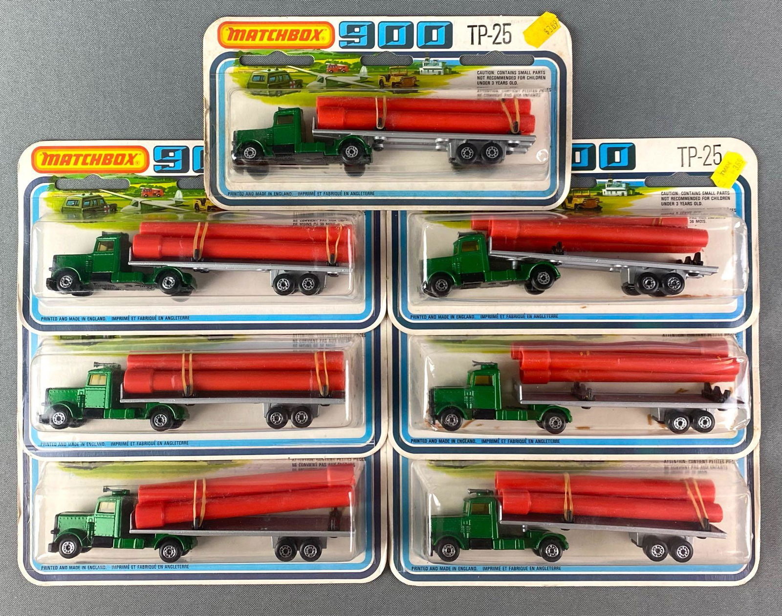 Group of 7 Matchbox 900 TP-25 Trucks: In original packaging, 1978