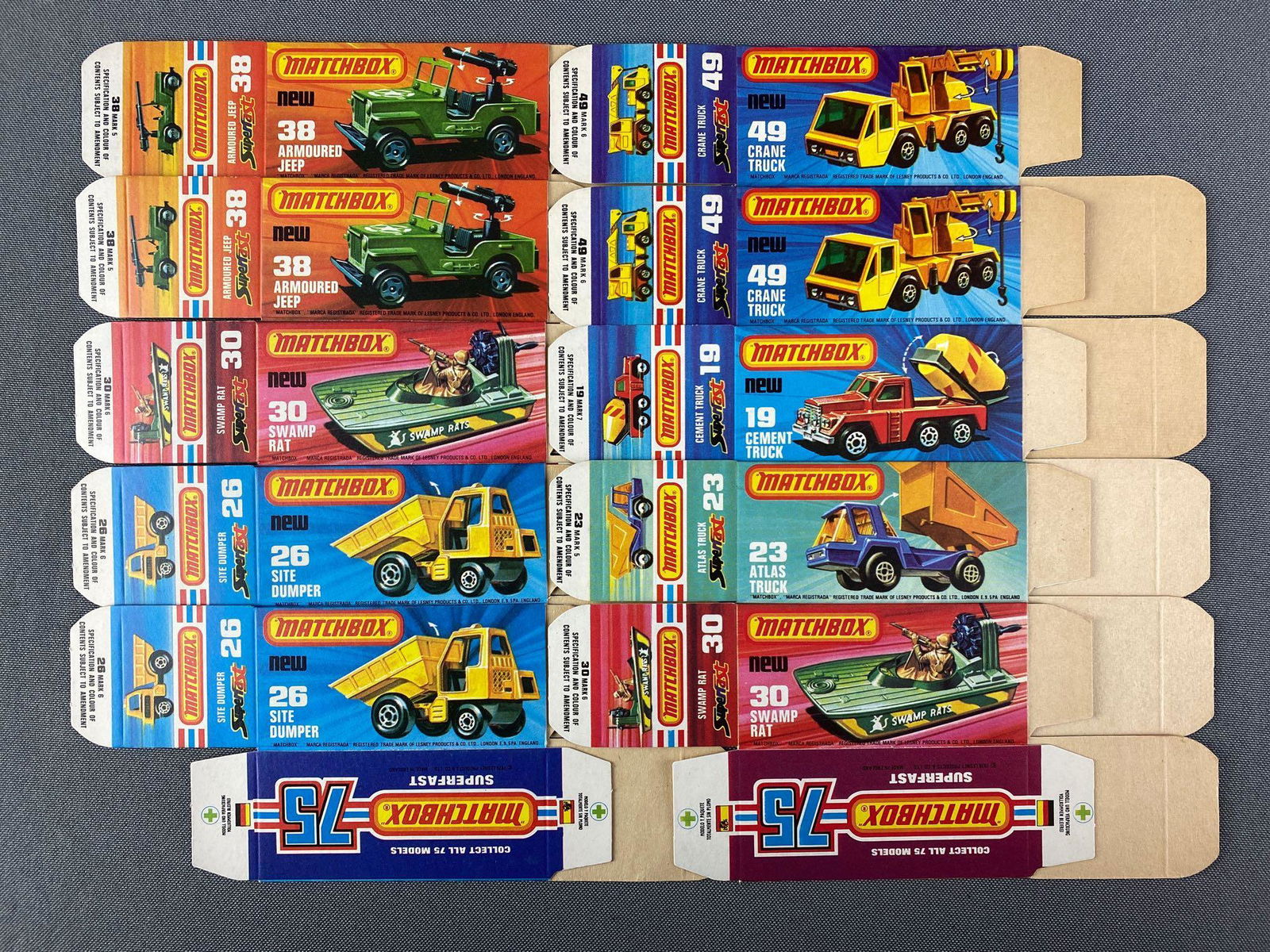 Group of 10 Empty Matchbox Vehicle Boxes: 1970s