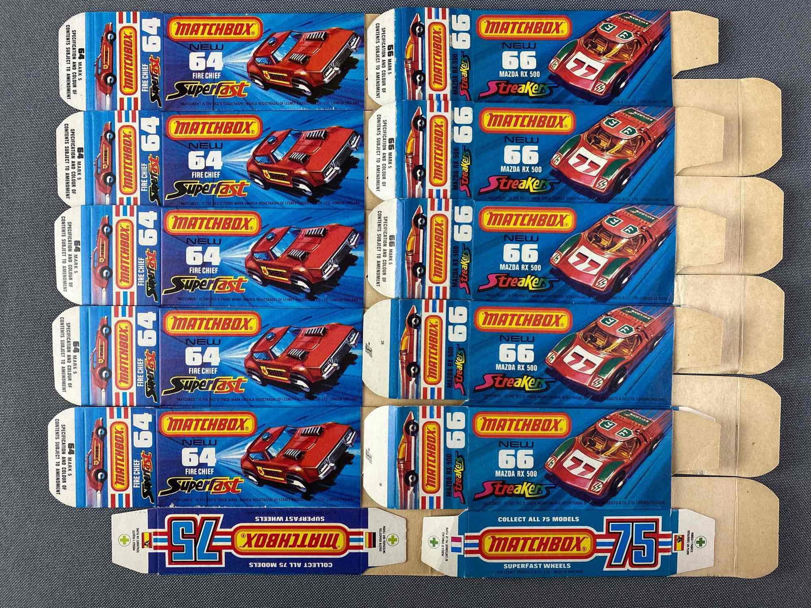 Group of 10 Empty Matchbox Vehicle Boxes: 1970s