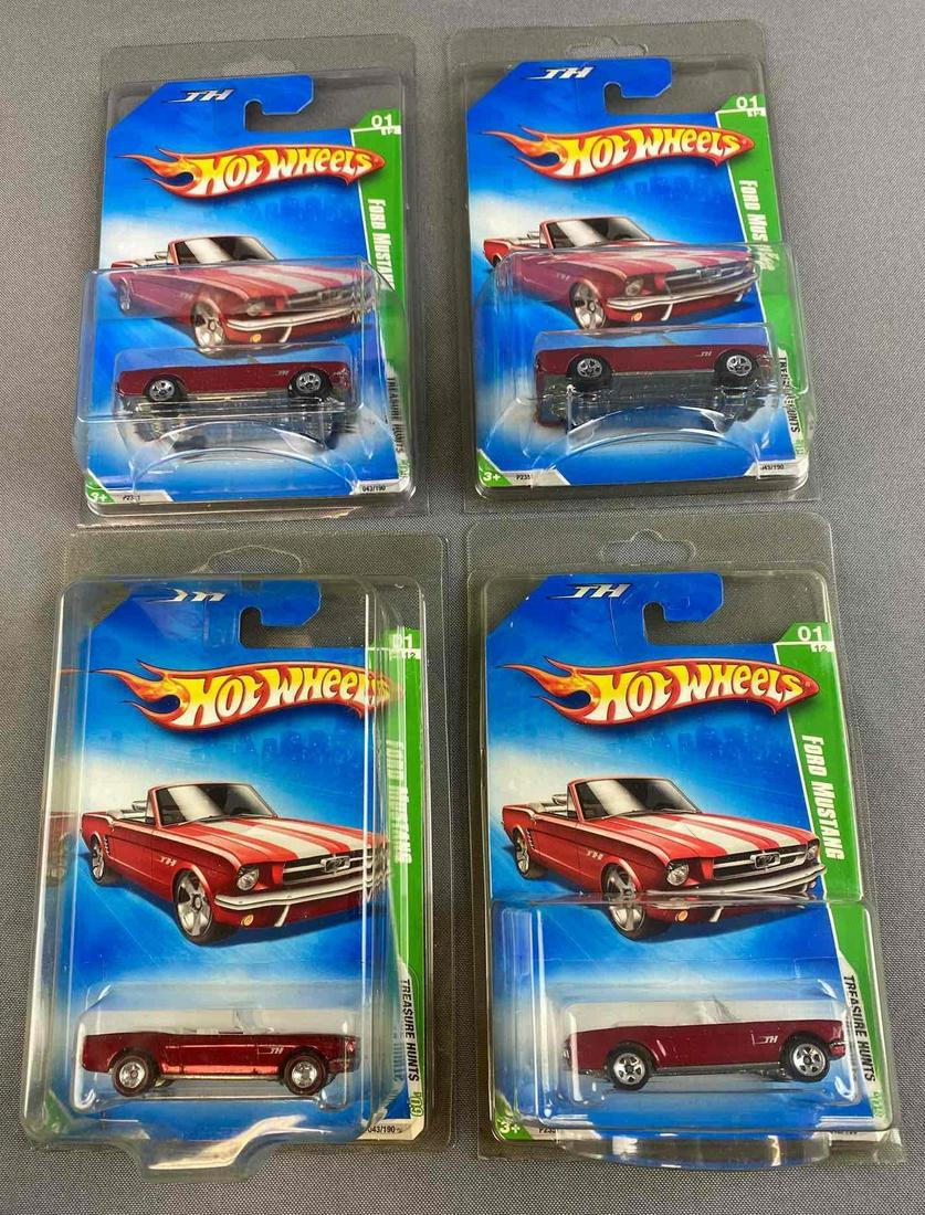 Group of 4 Hot Wheels Ford Mustang Die Cast Vehicles: Trea$ure Hunt$ 2009. Individually Packaged.