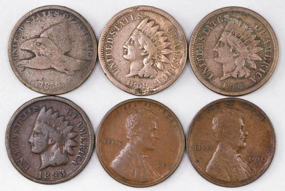 Group of (6) U.S. Small Cents Flying Eagle, Indian Head (1 of 2)