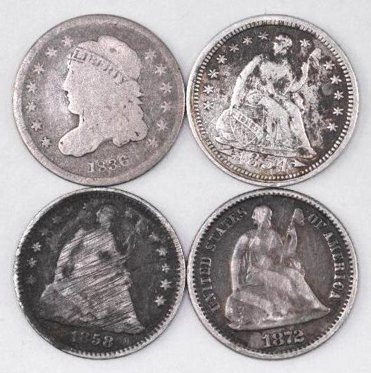 Group of (4) Bust & Seated Liberty Silver Half Dimes (1 of 2)