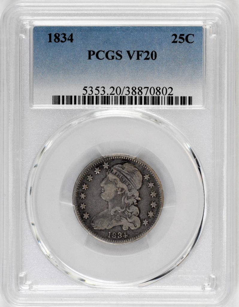 1834 Capped Bust Silver Quarter (PCGS) VF20 (1 of 4)