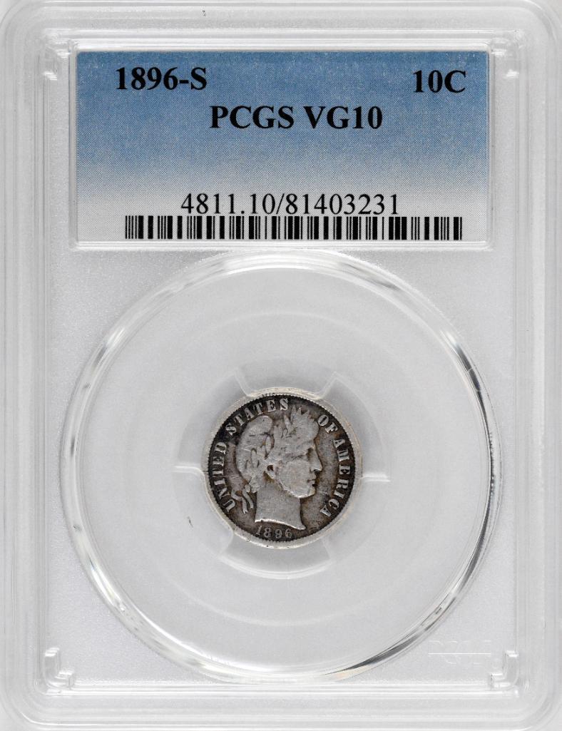 1896 S Barber Silver Dime (PCGS) VG10 (1 of 4)