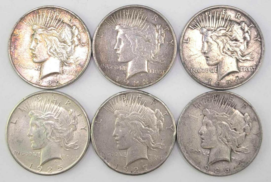 Group of (6) Peace Silver Dollars (1 of 2)