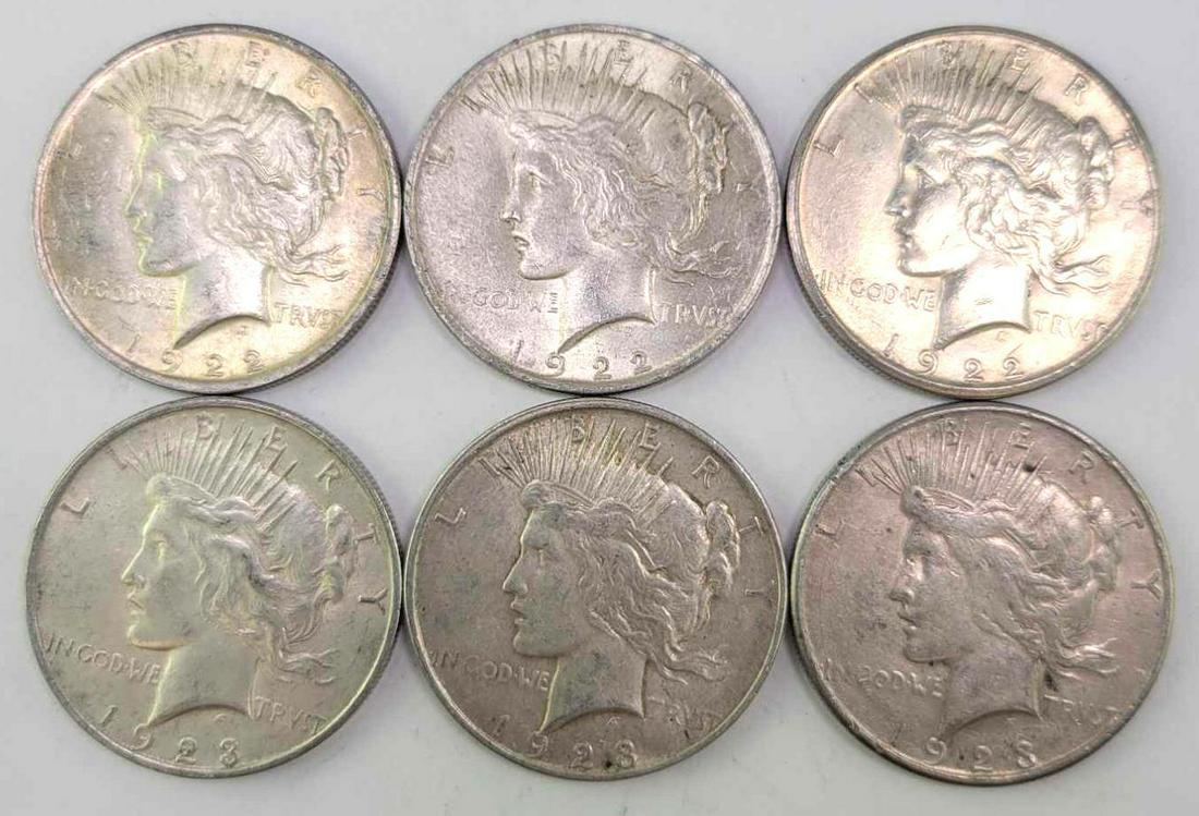 Group of (6) Peace Silver Dollars (1 of 2)