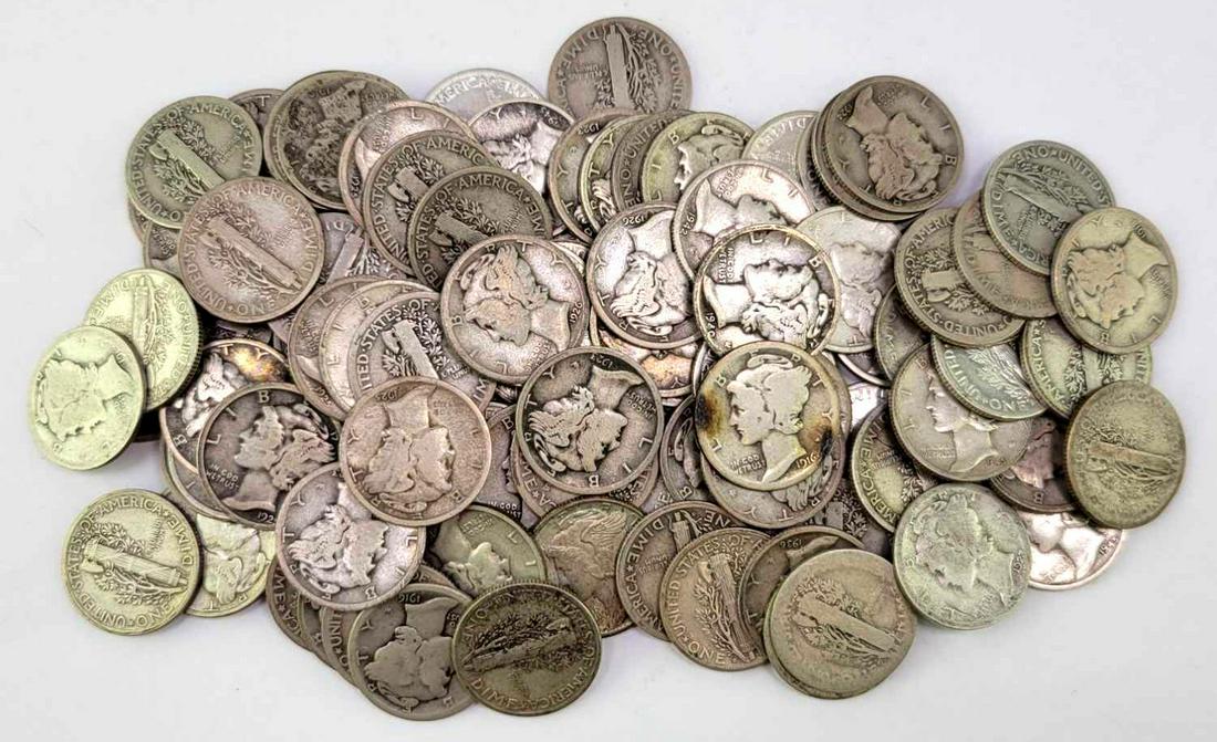 Group of (100) Mercury Silver Dimes (1 of 1)