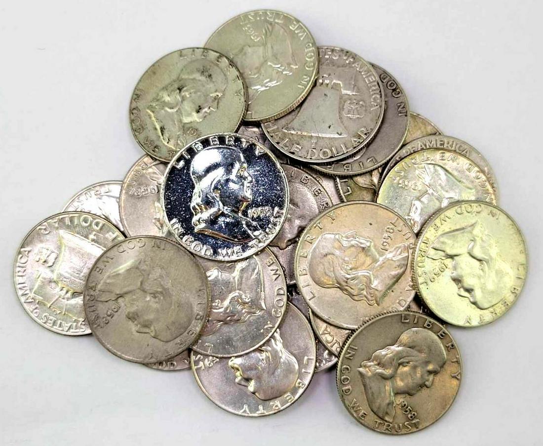 Group of (25) Franklin Silver Half Dollars (1 of 1)