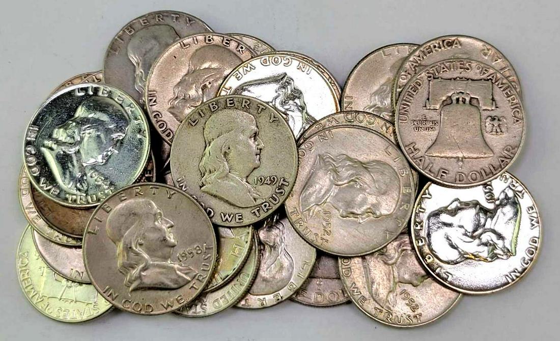 Group of (25) Franklin Silver Half Dollars (1 of 1)