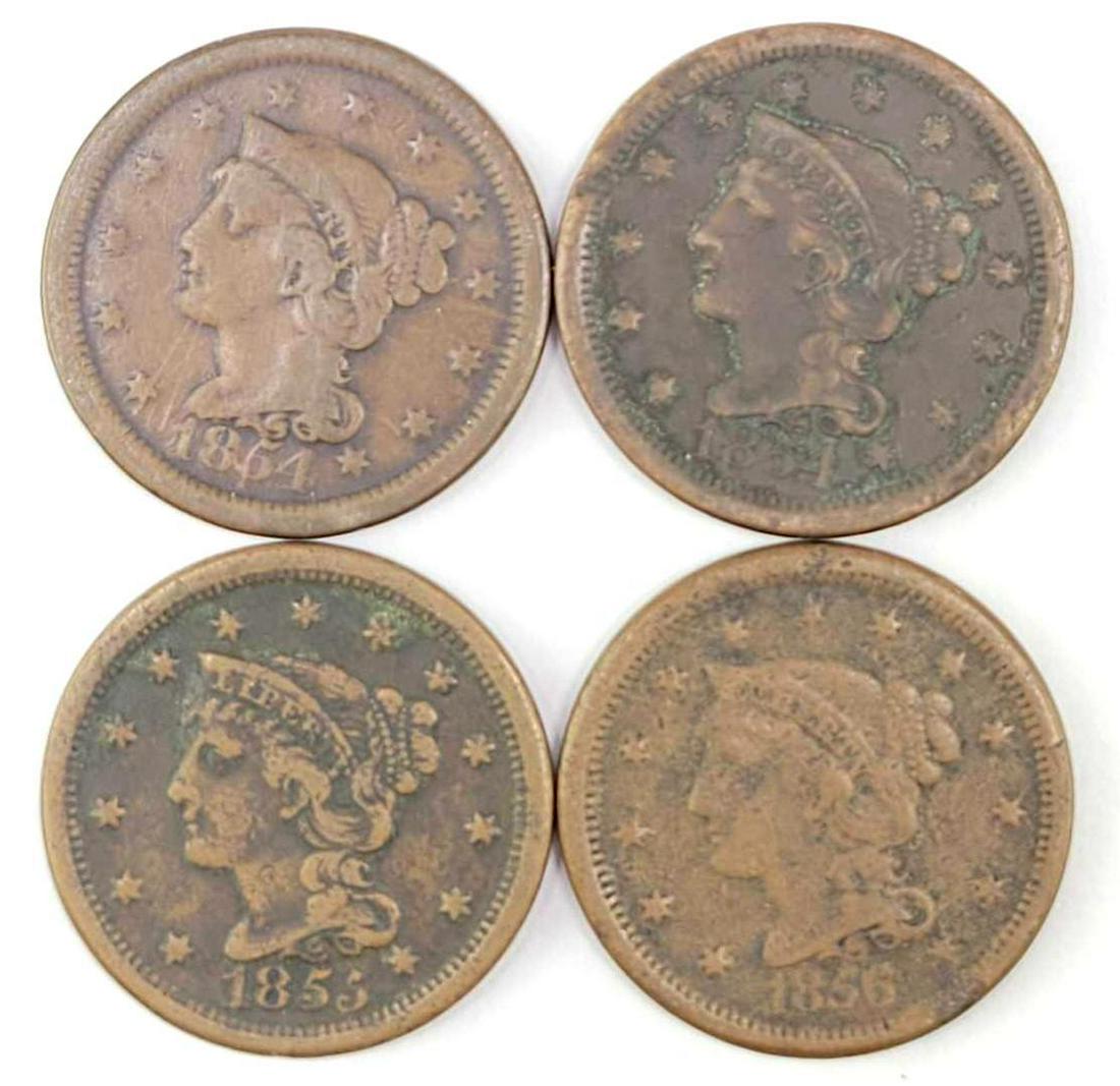 Group of (4) Braided Hair Large Cents (1 of 2)