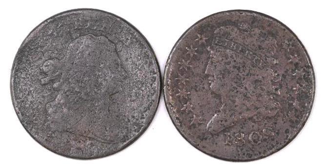 Group of (2) Early U.S. Half Cents (1 of 2)
