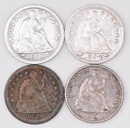 Group of (4) Seated Liberty Silver Half Dimes (1 of 2)
