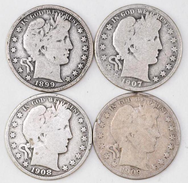 Group of (4) Barber Silver Half Dollars (1 of 2)