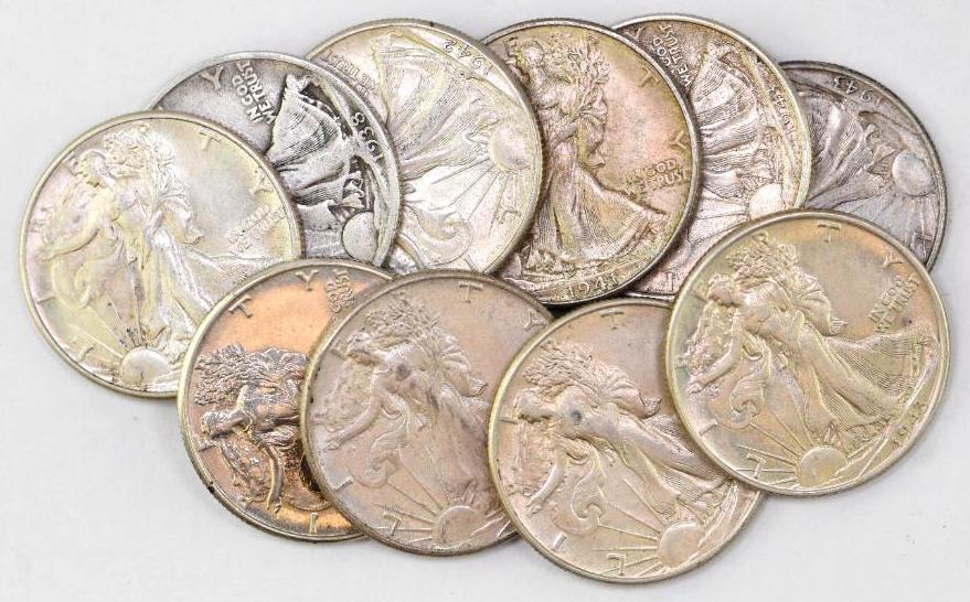 Group of (10) Walking Liberty Silver Half Dollars (1 of 1)