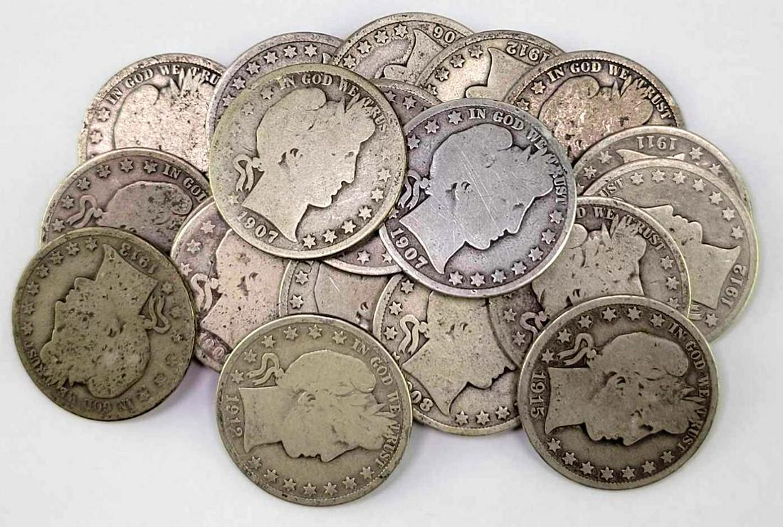 Group of (20) Barber Silver Half Dollars (1 of 1)