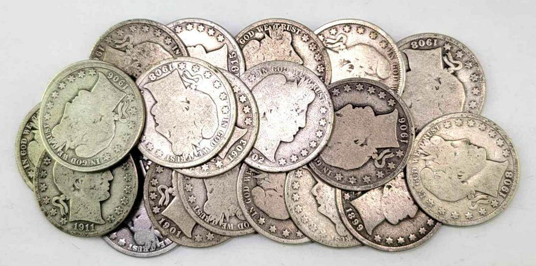Group of (20) Barber Silver Half Dollars (1 of 1)