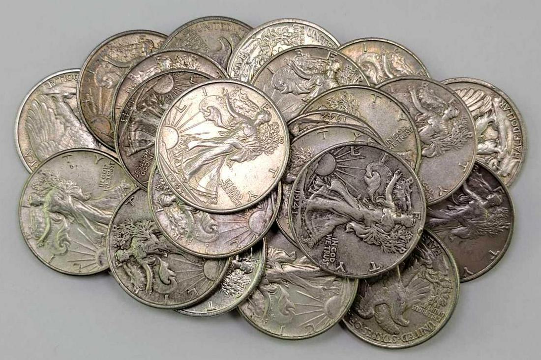 Group of (25) Walking Liberty Silver Half Dollars (1 of 1)