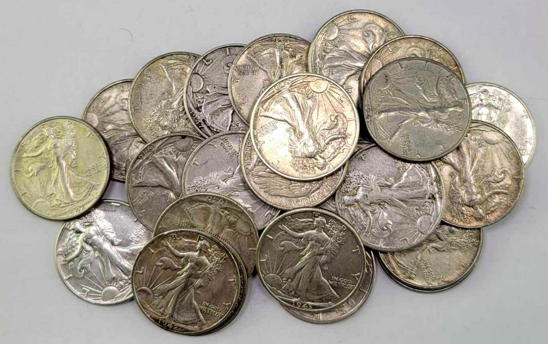 Group of (25) Walking Liberty Silver Half Dollars (1 of 1)