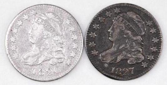 Group of (2) Capped Bust Silver Dimes (1 of 2)