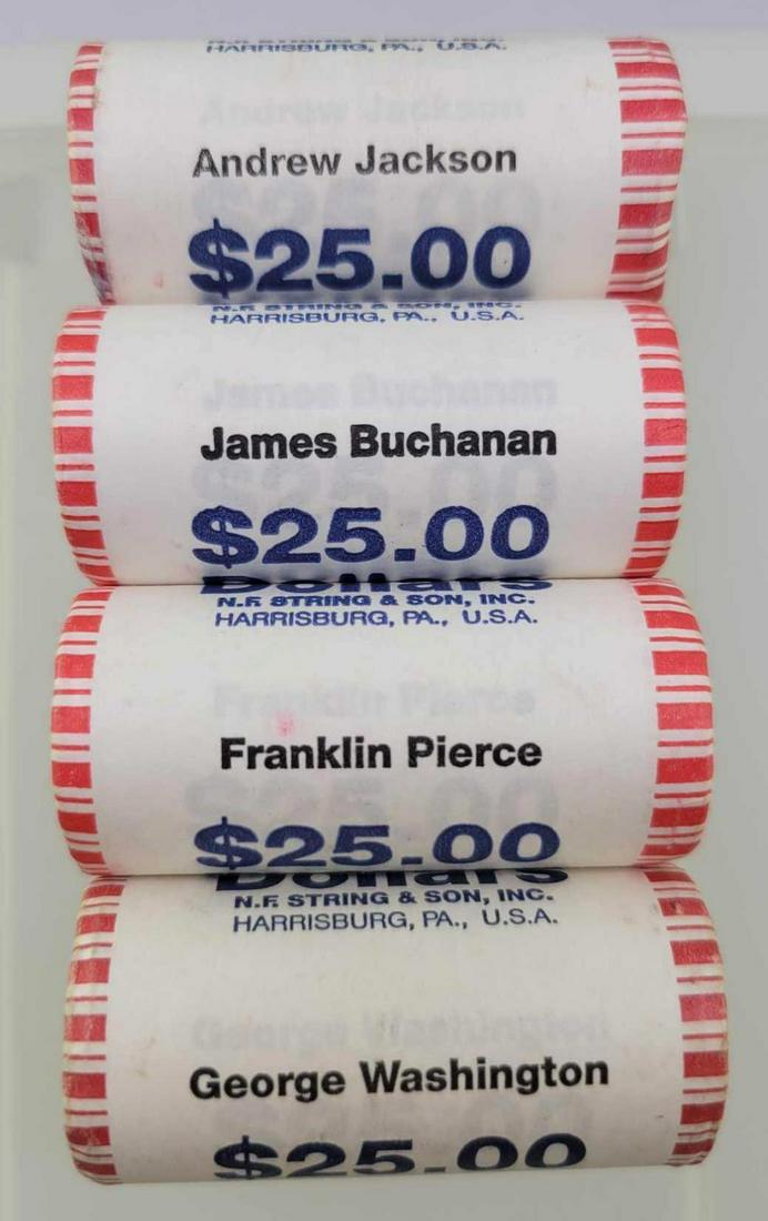 Group of (4) $25 Presidential Dollar Rolls Pierce, (1 of 2)