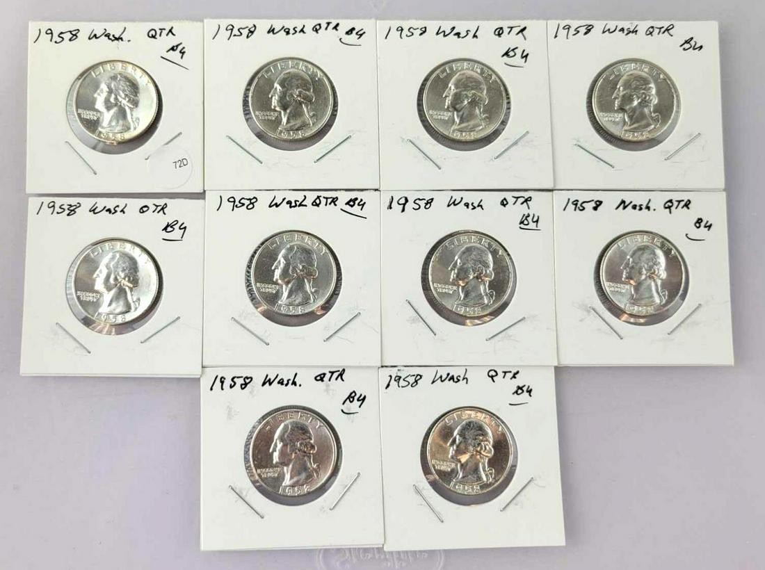Group of (10) 1958 P Washington Silver Quarters (1 of 2)