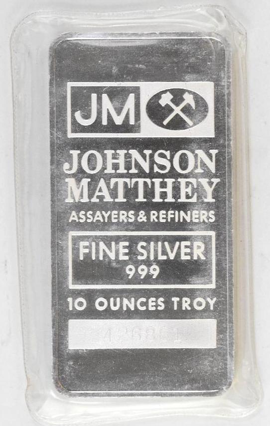 Johnson Matthey 10oz. .999 Fine Silver Ingot/Bar: Ten Ounces .999 Fine Silver.
