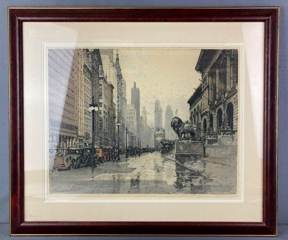 Framed Luigi Kasimir aquatint etching Michigan Avenue (1 of 5)