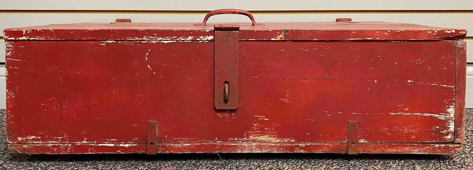 Red Painted Wood WW2 Military Trunk (1 of 4)