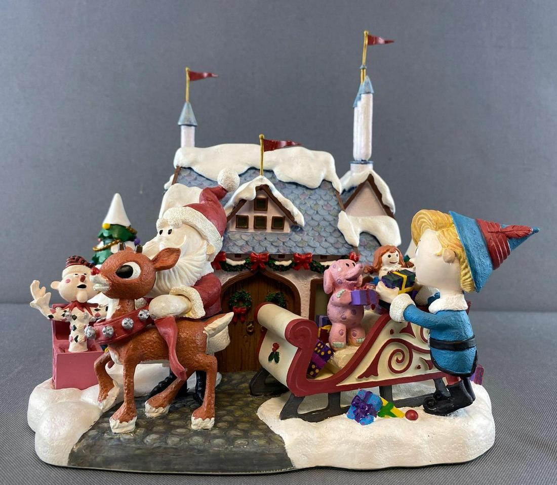 Danbury Mint Rudolph the Red Nose Reindeer lighted: Santas Workshop, like new in original packaging, 8.75x8x8 inches