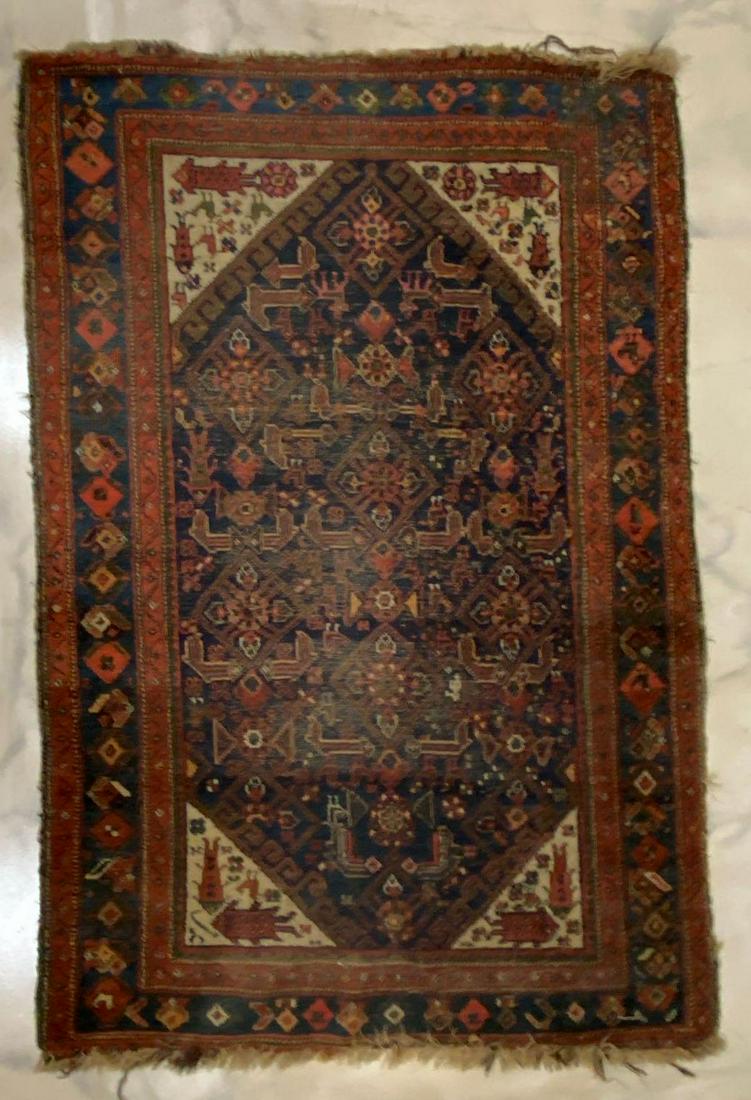 Antique Persian Rug with Animal Motif: Has some wear. Measures 69 x 46 inches.
