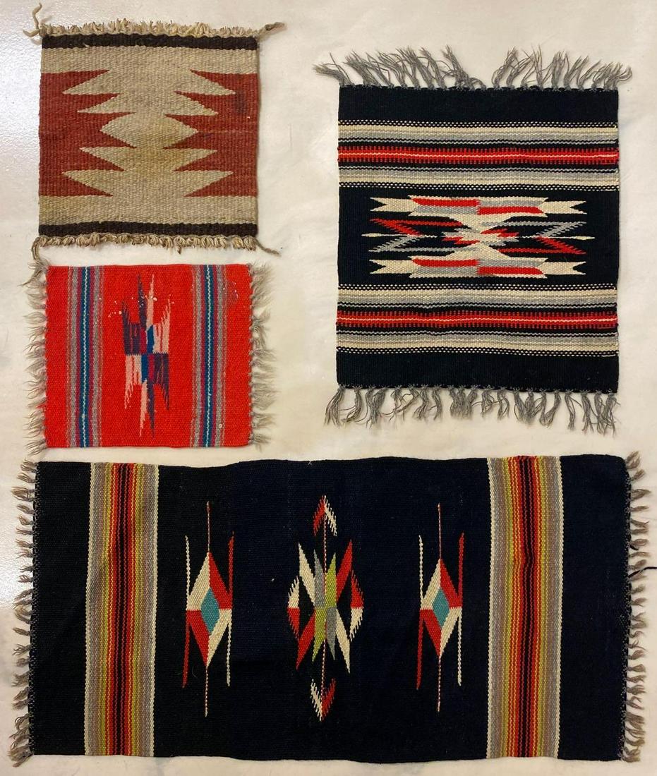 Group of 4 Antique Mexican Accent Rugs: Largest measures 29 x 14 inches.