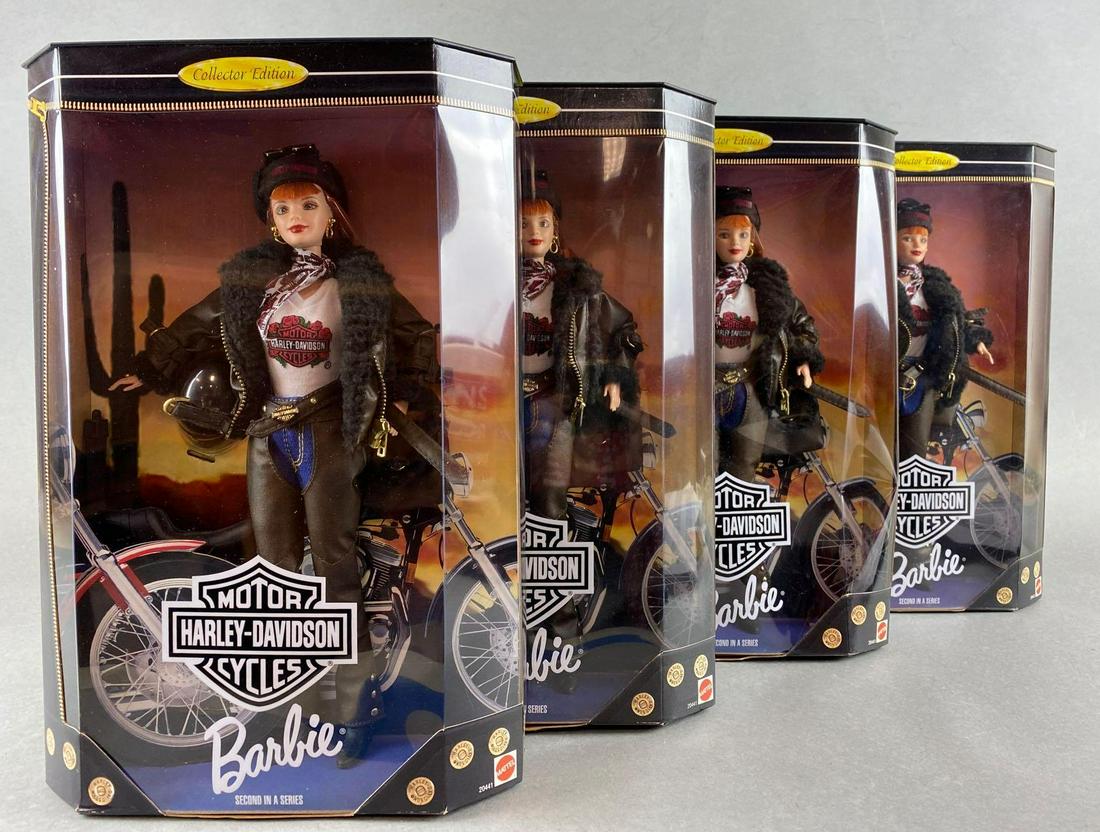 Group of 4 Harley-Davidson Barbie Fashion Dolls: (4) 11.5 inch Second in Series Collector Edition dolls, new in original packaging
