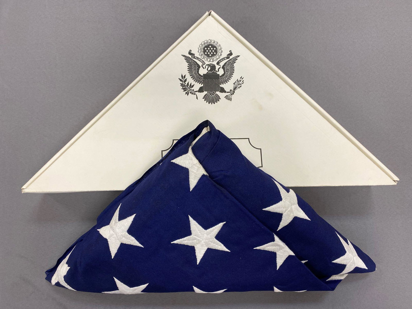 New 50 Star Flag in Original Box: Box measures 11 122 x 22 1/2 inches.