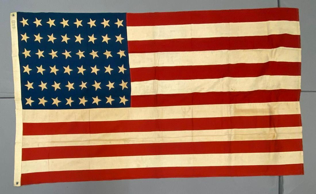 Vintage 48 Star Flag: Measures 4 x 6 feet. Has some staining.