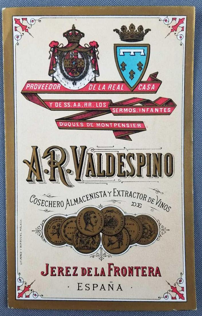 Antique Spanish wine list AR Valdespino: Circa 1890s. Folded size 4.5 x 7 inches