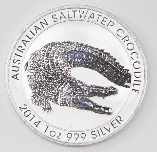 2014 Australia Saltwater Crocodile 1oz. .999 Fine: Oen Ounce .999 Fine Silver.