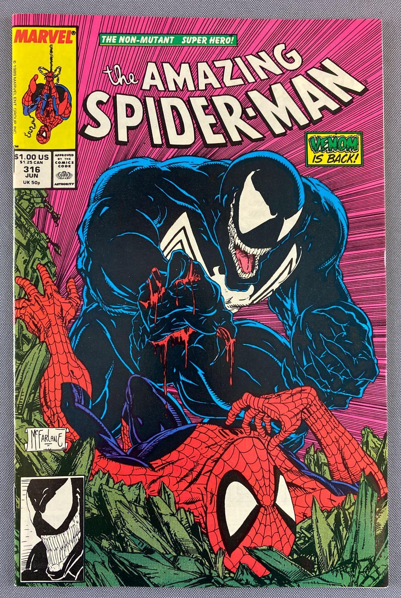 Marvel Comics The Amazing Spider-Man No. 316 Comic Book: June 1989, Modern Age, $1.00, 1st full cover appearance of Venom. 3rd appearance of Venom