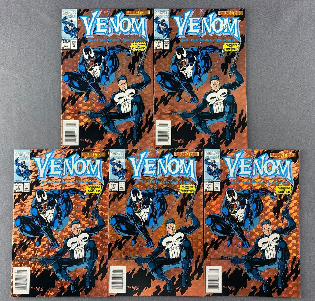 Group of 5 Marvel Comics Venom Funeral Pyre No. 1 Comic: Newsstand, August 1993, Modern Age, $2.95, bagged and boarded