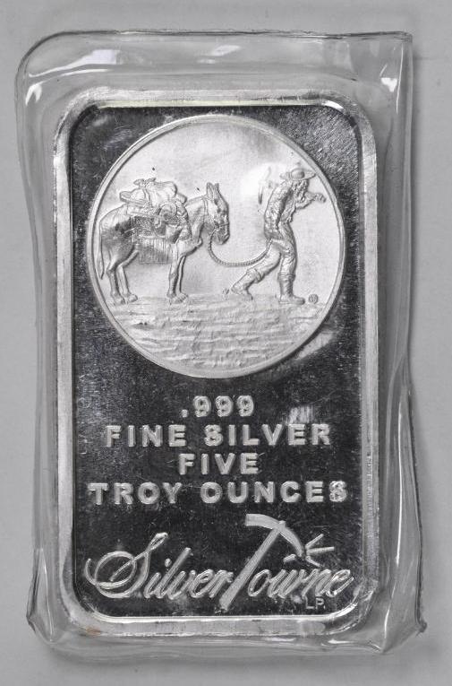 Silver Towne 5oz. .999 Fine Silver Ingot / Bar. (1 of 2)