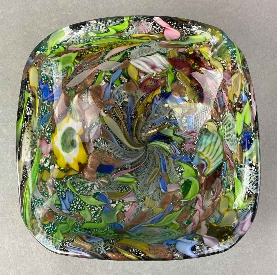 Murano Tutti Frutti Art Glass Bowl: 7X8.5X2.75 inches